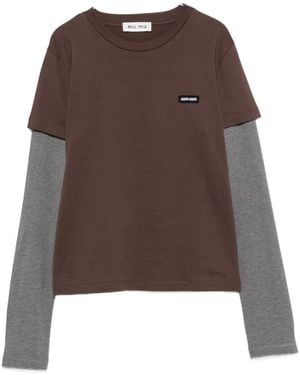 Miu Miu Layered Cotton T-Shirt - Brown