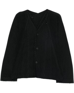 Homme Plissé Issey Miyake Pleated V-Necked Cardigan - Black