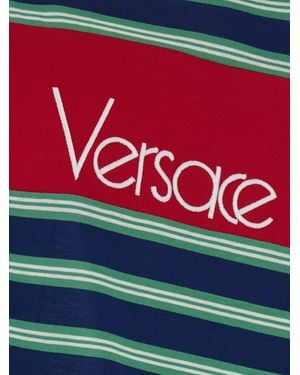 Versace Logo-Detail Striped Long-Sleeve Polo Shirt - Red