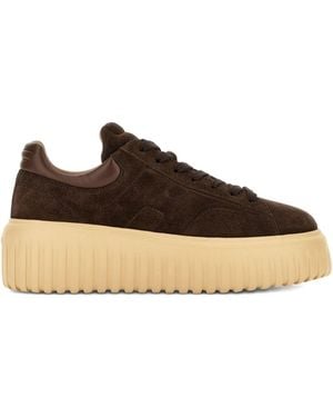 Hogan H-Stripes Leather Trainers - Brown