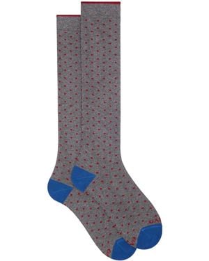 Gallo Long Warm Cotton Socks With Polka Dots - Grey