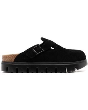 Birkenstock Boston Chunky Suede Leather Slippers - Black