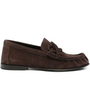 Loewe Double L Suede Leather Loafers - White