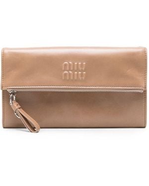 Miu Miu Leather Wallet On Chain - Natural