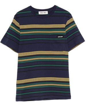 Miu Miu Cotton T-Shirt With Striped Pattern - Blue