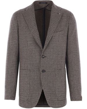 Tagliatore Classic Houndstooth Wool Blazer With Notched Lapels And Button Closure - Grey