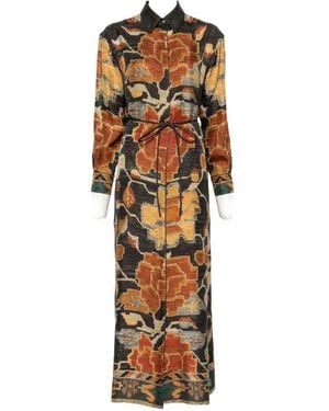Pierre Louis Mascia Printed Silk Long Dress - Brown