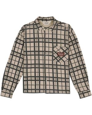 Brain Dead Plaid French Terry Button Up Shirt - Grey