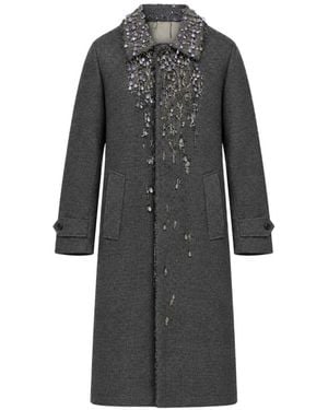 Prada Single-Breasted Mouliné Prince Of Wales Check And Embroidered Tw - Grey