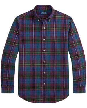 Polo Ralph Lauren Custom Fit Plaid Brushed Oxford Shirt - Blue