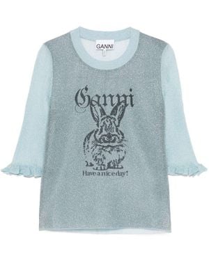 Ganni Bunny Crewneck Top - Blue