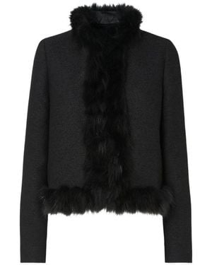 Fendi Shearling Trim Wool Jacket - Black
