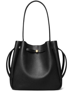 Tory Burch Romy Large Leather Bucket Bag - Black