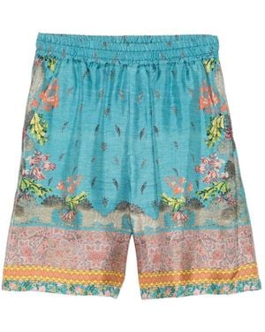 Pierre Louis Mascia Printed Silk Shorts - Blue