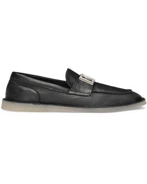 Dolce & Gabbana Leather Loafer With Logo - Black