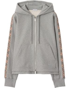 Burberry Check Detail Cotton Hoodie - Grey