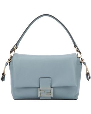 Fendi Mamma Baguette Medium Leather Shoulder Bag - Blue