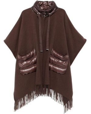 Herno Quilted-Pocket Fringe Poncho - Brown