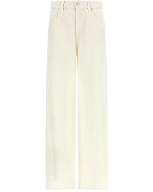 Brunello Cucinelli Cotton And Linen Blend Trousers - White