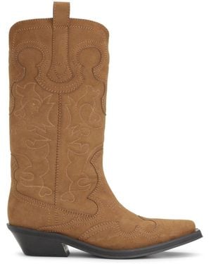 Ganni Western Embroidered Boots - Brown