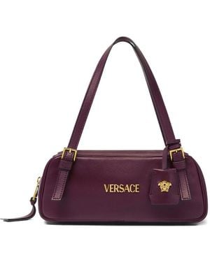 Versace Tag Leather Bowling Bag - Purple