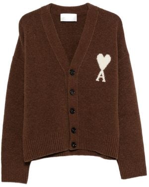 Ami Paris Ami De Coeur Wool Cardigan - Brown