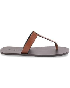 Saint Laurent Cassandra Leather Thong Sandals - Brown