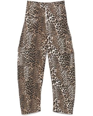 Ganni Leopard Print Organic Cotton Trousers - Brown