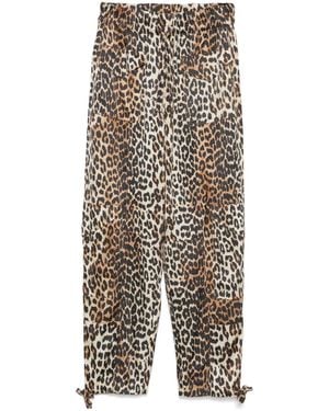 Ganni Leopard Print Satin Trousers - Brown