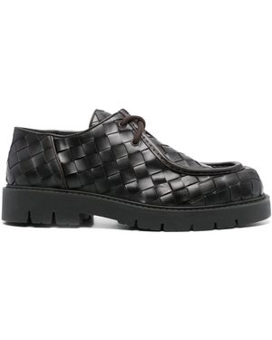 Bottega Veneta Haddock Lace Up Deep Calf Weave - Black
