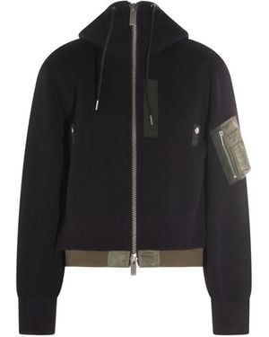 Sacai Nylon And Cotton Hoodie - Black