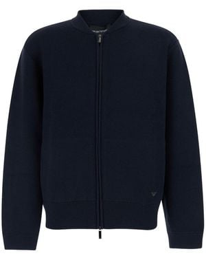 Emporio Armani Wool Zipped Cardigan - Blue