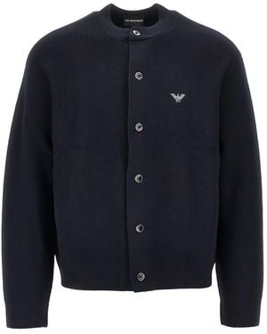 Emporio Armani Wool Zipped Cardigan - Blue