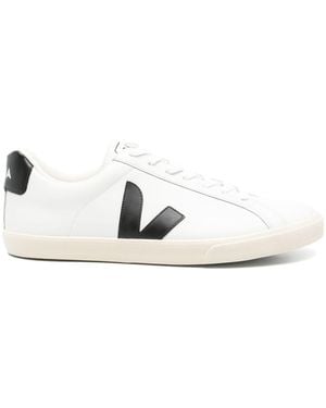 Veja Leather Trainer With Logo - White