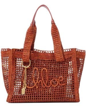 Chloé Summer Banana Rafia Tote Bag - Red