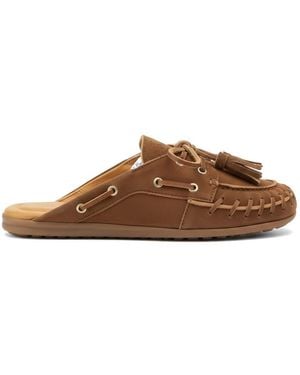 POSA Leather Fringed Boat Loafers - Brown