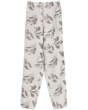 Emporio Armani Printed Linen Trousers - White