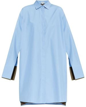 Loewe Logo-Embroidered Cotton Shirt Dress - Blue