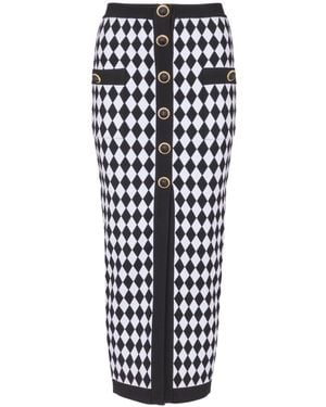 Balmain Gonna Midi A Rombi Con Bottoni - Bianco