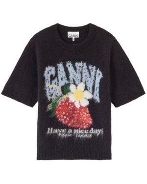 Ganni Wool T-Shirt - Black