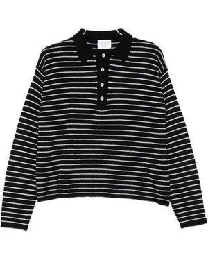 Be You Cashmere Striped Polo Shirt - Black
