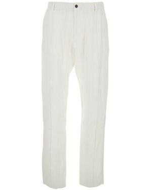 Emporio Armani Drawstring Linen Trousers - White