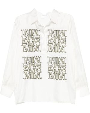 Max Mara Logo Print Silk Shirt - White