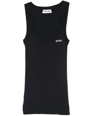 Miu Miu Logo Cotton Tank Top - Black