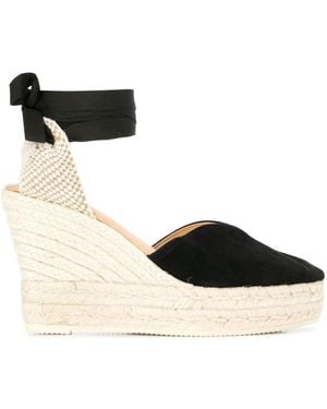 Manebí Hamptons Suede Heart-Shaped Wedge Espadrilles - Black