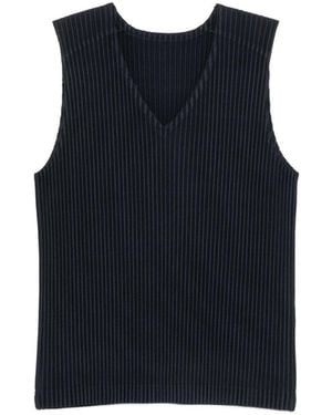 Homme Plissé Issey Miyake Pleated V-Necked Top - Black