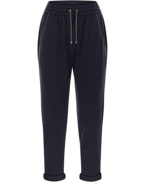 Brunello Cucinelli Cotton And Silk Trousers - Blue