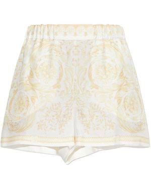 Versace Barocco Print Silk Shorts - Natural