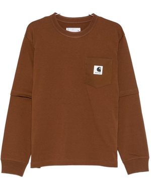 SACAI X CARHARTT WIP Logo Cotton T-Shirt - Brown