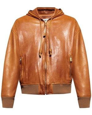 Loewe Hooded Leather Jacket - Brown